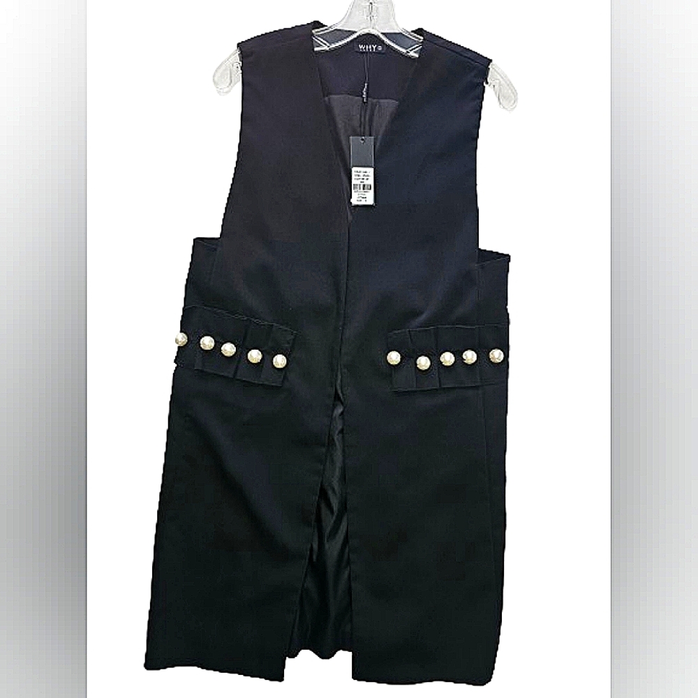 NWT WHY Black Vest With Pearls size S
